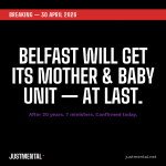 Belfast Mother and Baby Unit site at Belfast City Hospital — JustMental editorial graphic