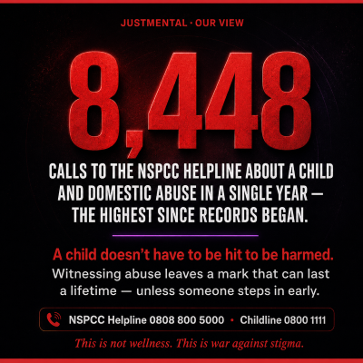 Graphic on children witnessing domestic abuse — 8,448 NSPCC Helpline contacts, a record high