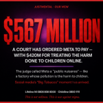 Graphic on the Meta fine for child harm — a $567m New Mexico court ruling
