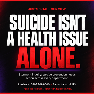 Graphic on suicide prevention funding, a Stormont report calling for cross-departmental action