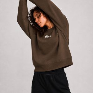 Women's JustMental Brown Fleeced Crew Sweatshirt