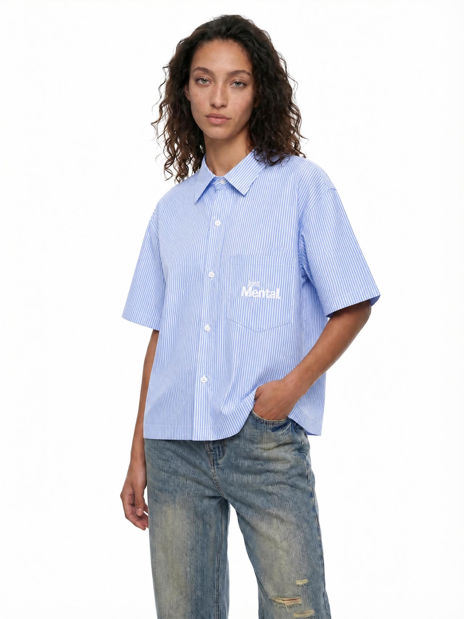 Unisex JustMental Vertical Stripe Boxy Shirt