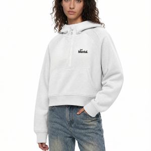 Women's JustMental Grey Cropped Half Zip Hoodie