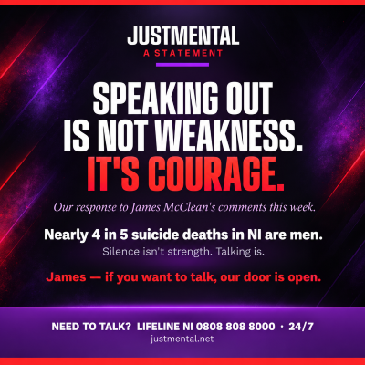 “JustMental statement graphic on James McClean mental health comments, speaking out is not weakness.”